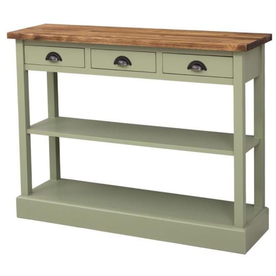 zeleny vintage policovy konzolovy stol masivny drevo mediteransky klasicky olivova farba zasuvkovy na mieru vyrobena konzola maly nabytok.jpg